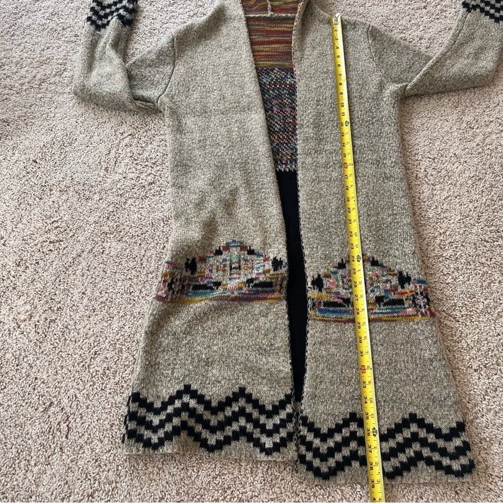 Gray Hooded Cardigan with Multicolor Accents - Picture 8 of 9
